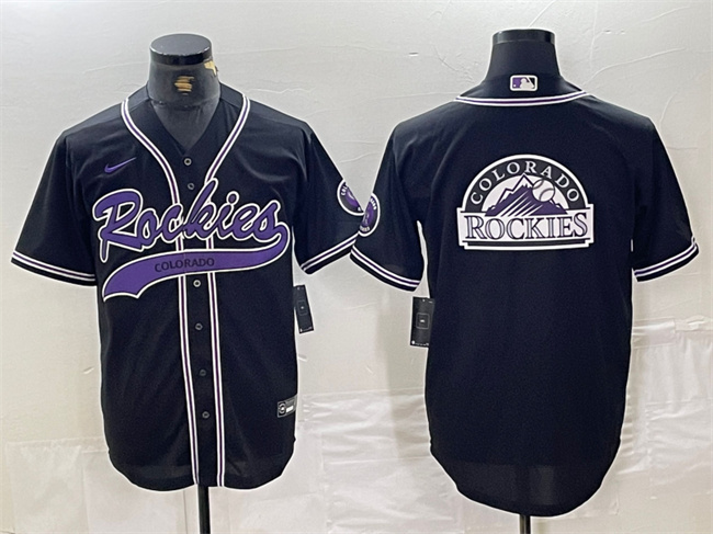 Men's Colorado Rockies Black Team Big Logo Cool Base Stitched Baseball Jersey